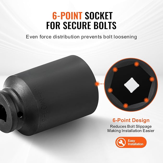 VEVOR Axle Nut Impact Socket Set - 3/4" Drive Deep 6-Point 8-Piece SAE Spindle Nut Socket CR-MO Heat Treated Large Socket Set with Storage Case for Auto Repair, Removing or Installing Axle Nuts