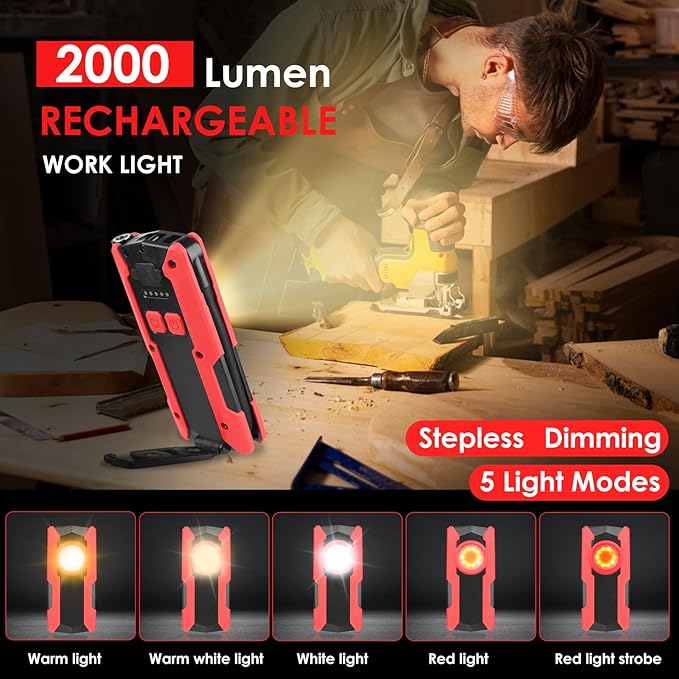 Rechargeable LED Work Light, OTYTY 40W 2000LM Magnetic Work Light Battery Powered Portable Flood Light with Gooseneck Flashlight for Car Repairing, Camping, Inspection (GFR)