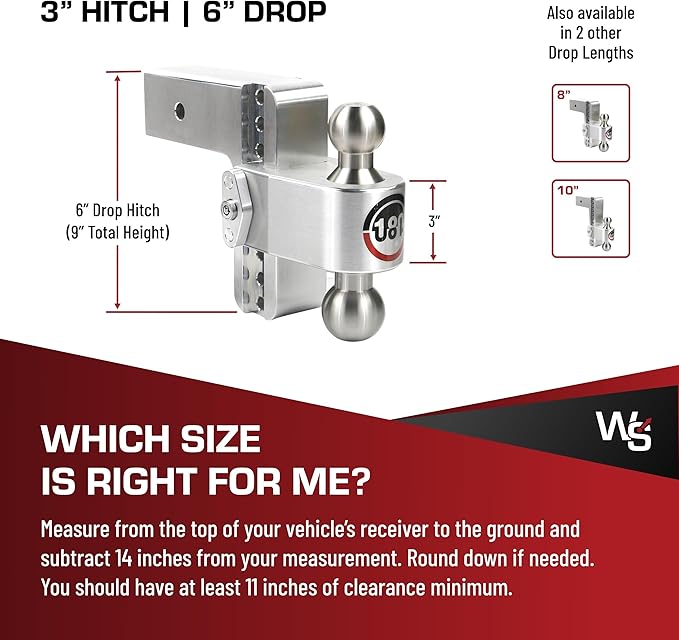 Weigh Safe Adjustable Trailer Hitch Ball Mount, 10" Adjustable Drop Hitch for 3" Receiver w/ 2 pc Keyed Alike Lock Set, Heavy Duty Aluminum Trailer Tow Hitch w/ Stainless Steel Tow Balls, 21,000 GTW