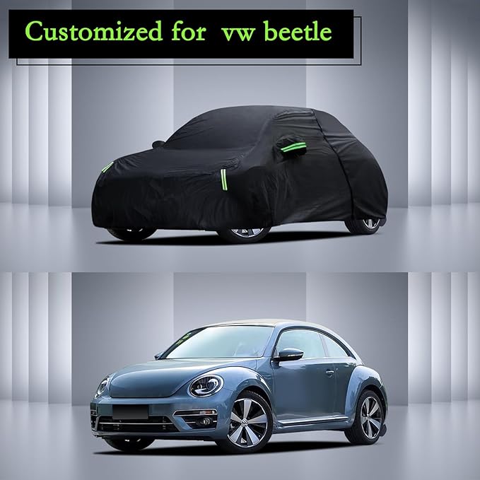 Car Cover Custom Fit for Volkswagen Beetle 2 Door 1998-2019, Waterproof All Weather Full Exterior Cover Rain Sun Hail Protector Car Cover with Door Zipper