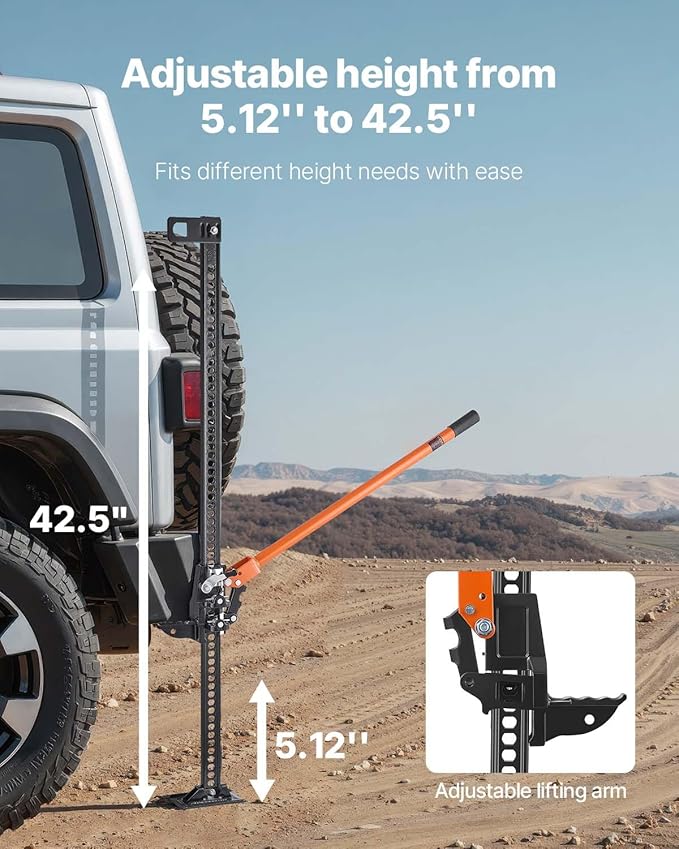 VEVOR Farm Jack 48 inch Utility High Lift, 7000 lbs Capacity Ratcheting Off Road Jeep Jack, Heavy for Tractor, Truck, SUV, Bumper Lift, Orange