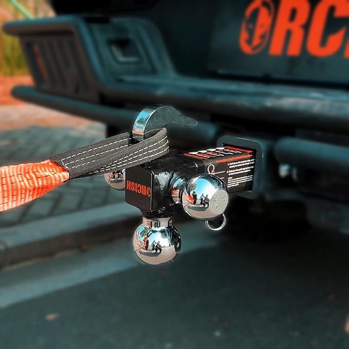 ORCISH 360° Swivel Trailer Hitch, Tri-Ball Mount with Heavy Duty Hook & Anti-Theft Lock, Chrome-Plated Trailer Ball Size 1-7/8", 2" and 2-5/16", Fit 2 Inch Hitch Receiver, Rotating Tow Hitch