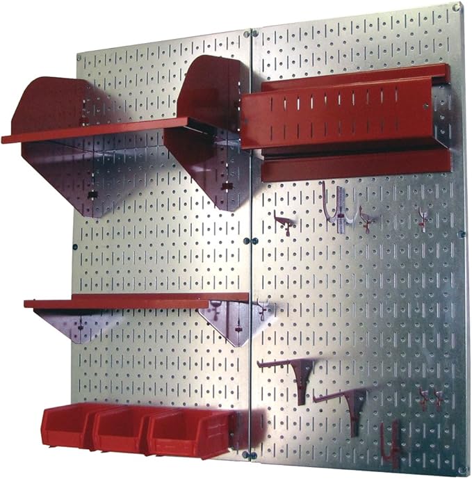 Wall Control Craft & Hobby Pegboard Organizer Storage Kit with Metallic Pegboard and Red Accessories