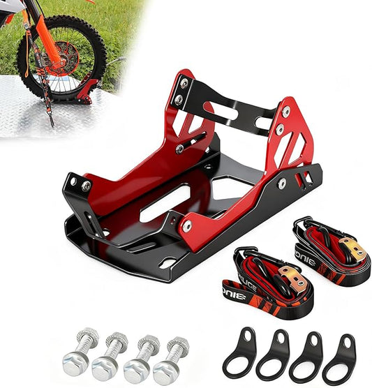 Motorcycle Wheel Chocks with Tie Down Strap,Special for Transportation Foldable Portable 1800lbs Trailer Chocks for 8"-21" Wheel Universal for Most Crusier Sports Dirt Bikes Trailer Truck-Red