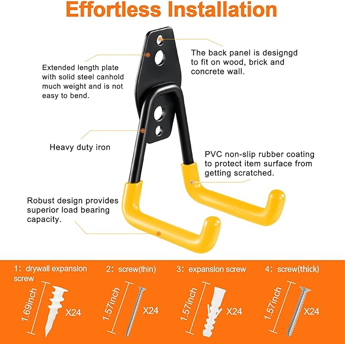 HUPBIPY 12 Pack Garage Hooks Heavy Duty Utility Steel with Anti-Slip Coating Wall Mount Storage Organizer for Hanging Power and Garden Tools, Ladders, Hose, Bikes, Ropes, Bulk Items, and More