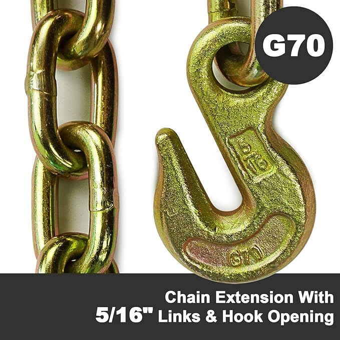 Heavy-Duty Tie Down Ratchet Straps with Chain Ends with Grab Hook, 2‘’ X 27ft, 10,000 lbs Break Strength, Ratchet Strap with Chain Anchors Ideal for Securing Cargo to Flatbed Trailer, 4 Pack