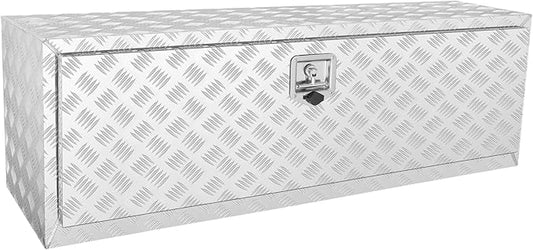 VEVOR Underbody Truck Box, 48"×17"×18" Pickup Storage Box, Heavy Duty Aluminum Diamond Plate Tool Box with Lock and Keys, Waterproof Trailer Storage Box with T-Handle Latch for Truck, Van, Trailer
