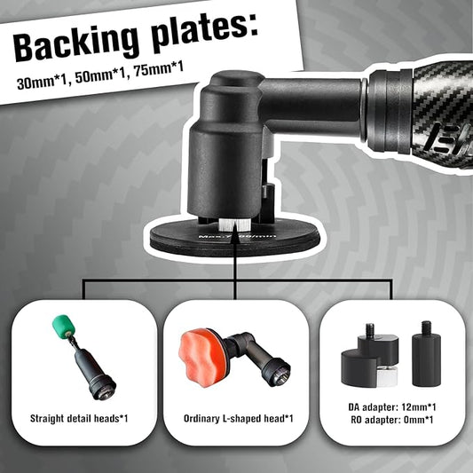 BATOCA S6 Mini Cordless Polisher for Car Detailing, 2x2.0Ah Batteries, 0mm Rotary Buffer & 12mm Dual Action Polisher 1-3 Inch, 2 Different Speeds Heads Systems, 4.2k-21k, 1-5k RPM Carbon Style
