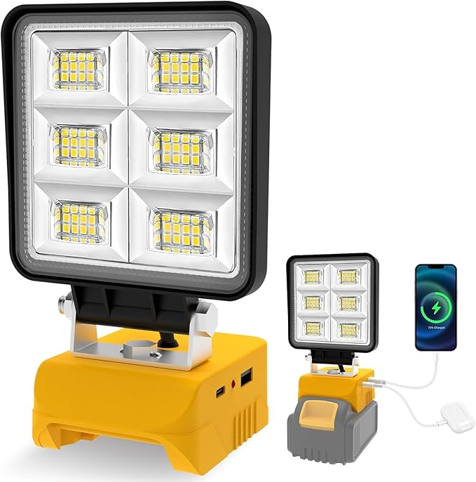 T-SUN 50W 5000LM LED Work Light, Cordless Portable Light Compatible with Dewalt 20V Max Battery(Not Included), with USB C & USB Port for Jobsite, Emergency, Garage, Car Repair.