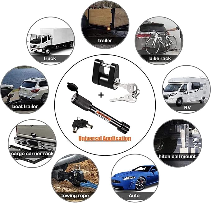 CZC AUTO Hitch Lock Set, Dia 5/8 Inch Trailer Hitch Lock Hitch Receiver Pin Lock for Class III IV 2" and 2-1/2" Receiver, Dia 1/4 Inch Hitch Coupler Lock with 3/4 Inch Span Fits Latch-Type Couplers