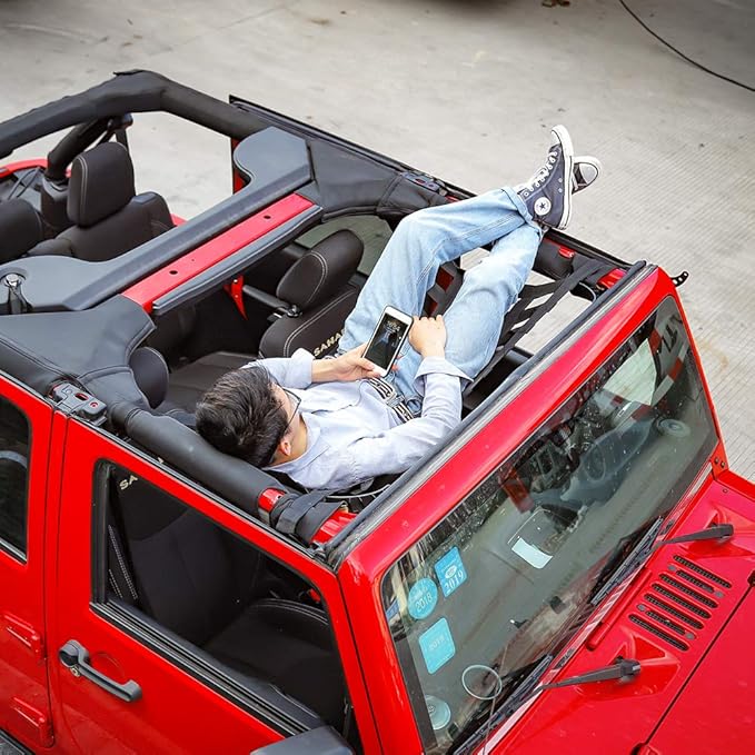Savadicar Mesh Cargo Net Roof Top Netting Hammock for 1987-2024 Jeep Wrangler YJ TJ JK JL & Gladiator JT, Black