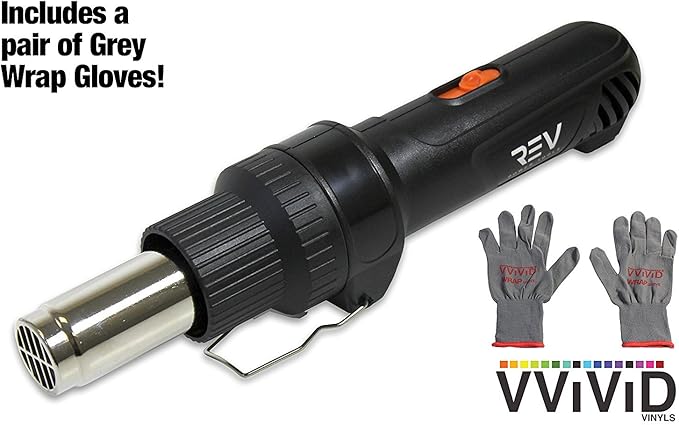 VViViD REV Professional Grade Inline Design Handheld Heat Gun for Automotive Vinyl Wrap (Heat Gun with Grey Nylon Utility Gloves)