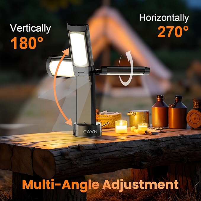 CAVN Rechargeable Camping Lights with Stand 6.5 ft Max Height, Portable Cordless LED Work Light 2200 Lumens 6500/4500/3500K Dimmable Camping Essentials Gear with Detachable Tripod, Black