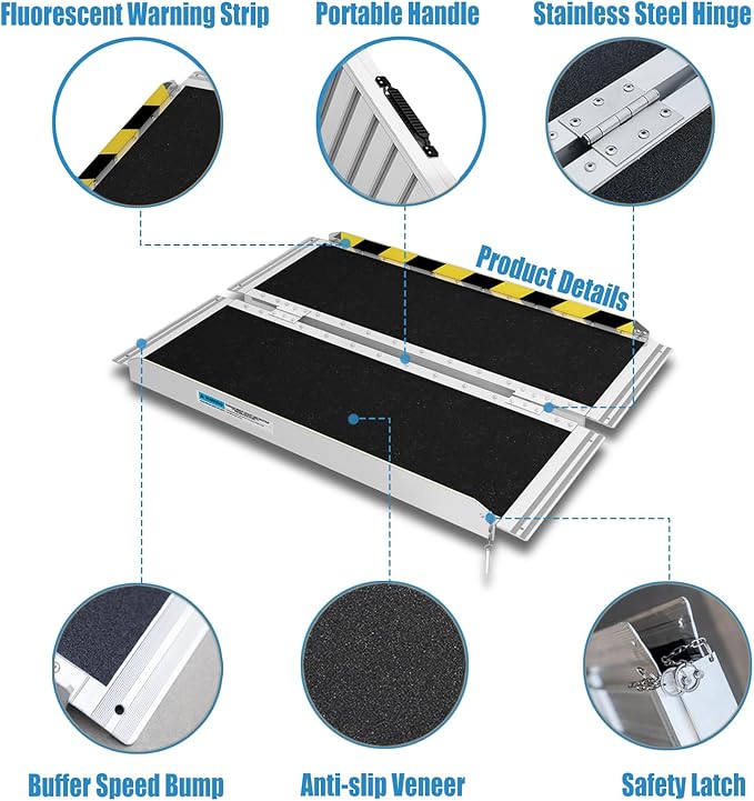 Protable Wheelchair ramp 7FT,Non-Slip Folding Aluminum Handicap Ramps,Threshold Ramps for Home,Holds up to 600lbs,Wheelchair ramp for Steps (7FT(Useing Height 7-21inch))