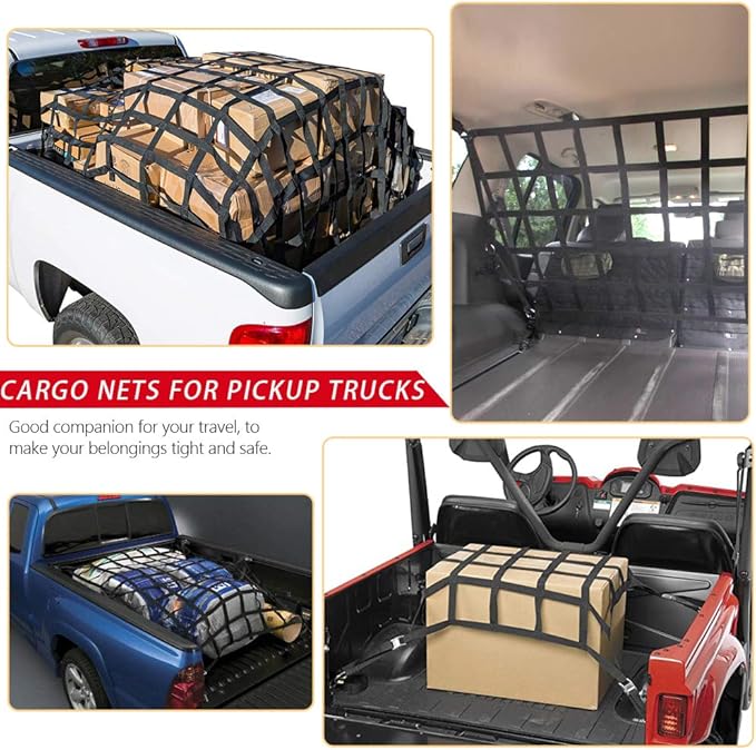 Surmountway Cargo Net for Pickup Truck Bed(42" x 50"), Truck Bed Cargo Net with Capacity 1100LBS, Heavy Duty Cargo Nets with Adjustable Cam Buckles & S-Hooks, Truck Cargo Net for Trailer Trucks