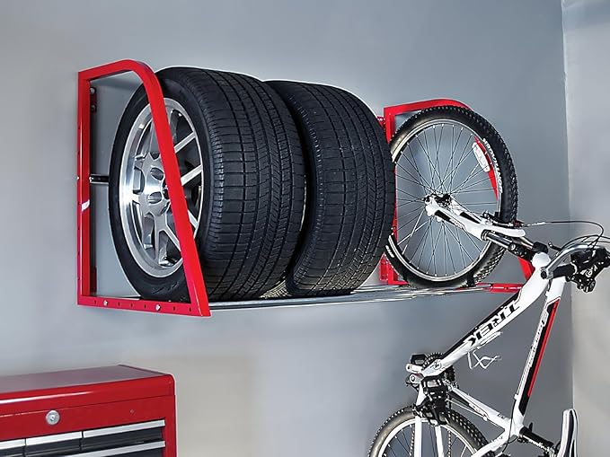 HyLoft Model 01012 Tire-Loft Multi Tire Storage System Rack, Adjustable Width of 36 Inches to 48 Inches, Holds Up To 375 Pounds, Red