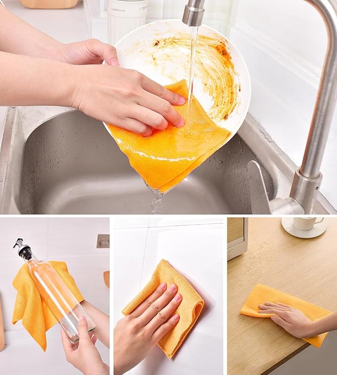 KitchLife Microfiber Cleaning Cloth Roll, 100 Pack - Tear-Away Microfiber Paper Towels, Lint-Free, Reusable, Washable for Kitchen, Car, Dishes, and Sensitive Surfaces (Tangerine Yellow)