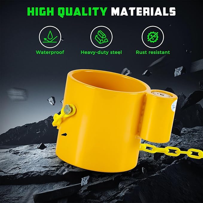 BYERN AUTO 5th Wheel King Pin Lock, Heavy Duty King Pin Lock with Anti-Theft Warning Tag & 2 Keys for RVs, Container Trailers and Campers, Extremely Durable (Yellow)