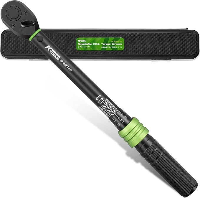 3/8-Inch Drive Click Torque Wrench - 5-45 Ft-Lb/6.8-61Nm, Adjustable Dual-Direction Torque Wrench with 3% Precision, 72 Tooth Head, Dual Range for Bike, Motorcycle and Car Repair