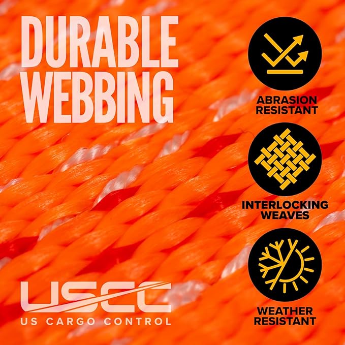 US Cargo Control Wire Hook Ratchet Straps 2 Inch x 30 Foot (10-Pack), 10,000 LBS Break Strength, Ratchet Straps Heavy Duty with Double J Hooks, Orange Cargo Tie Downs for Flatbed Trailers and Trucks