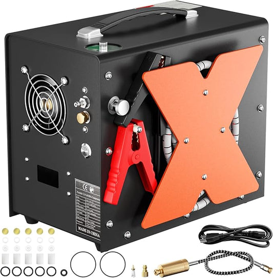 Portable PCP Air Compressor, 4500Psi/30Mpa Scuba Tank Compressor with Wire Spool, Auto-stop, DC12V/AC120V Oil/Water-Free PCP Airgun Compressor for Paintball, Air Rifle, Built-in Fan Cooling