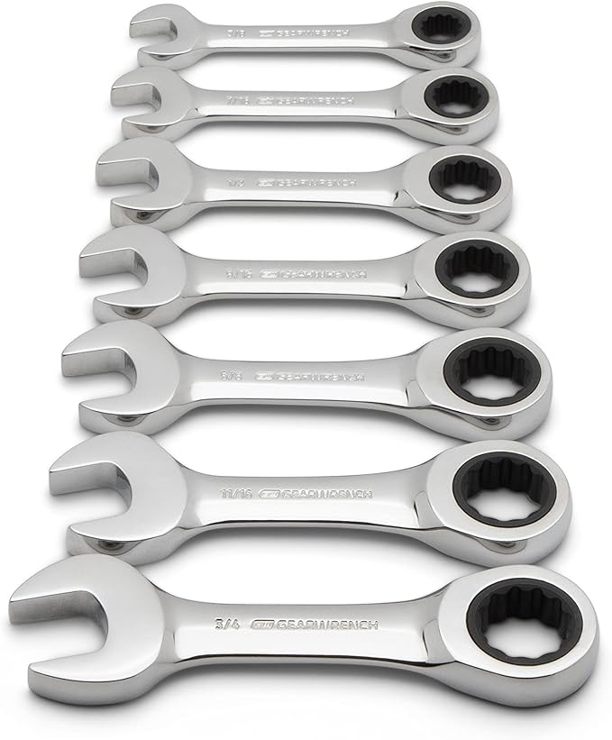 GEARWRENCH 7 Pc. 12 Pt. Stubby Ratcheting Combination Wrench Set, SAE - 9507D