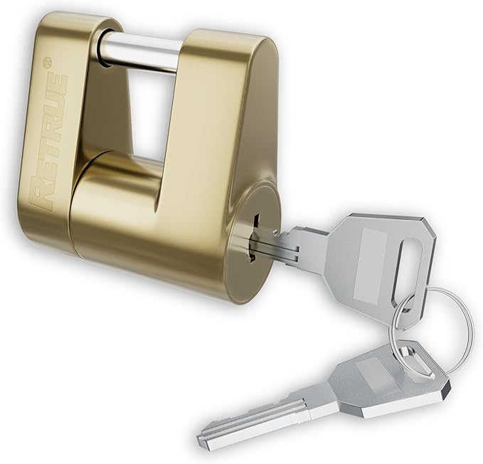 RETRUE Trailer Tongue Coupler Lock, Trailer Hitch Lock,Dia 1/4 Inch, 3/4 Inch Span for Tow Boat RV Truck Car's Coupler, Gold