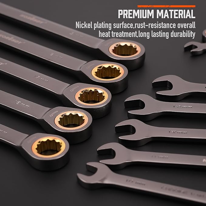 HORUSDY 12-Piece Metric Ratcheting Wrench Set | 8-19 mm | Ratchet Combination Wrenches Set with Organizer | 72-Teeth | Chrome Vanadium Steel