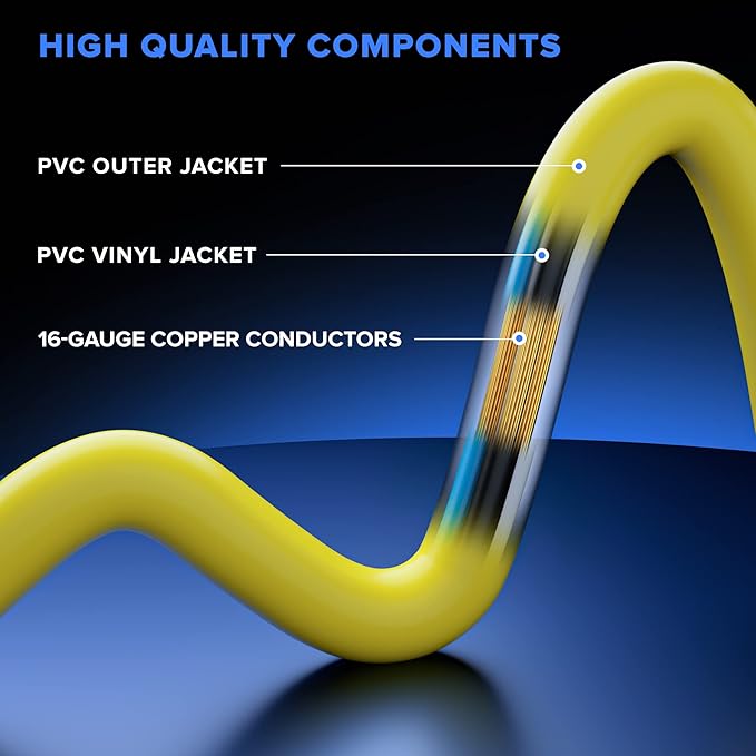 Maximm Extension Cord 6 Ft Yellow Power Cords Indoor 16 Gauge Wire SJTW Heavy Duty ETL Listed (6Ft, Yellow)