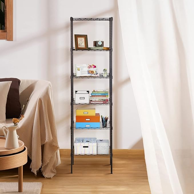BestOffice Adjustable NSF-Certified Metal Shelf Wire Shelving Unit Storage for Small Places Restaurant Garage Pantry Kitchen Garage Rack (Black, 16.7L×11.8W×63.6H)