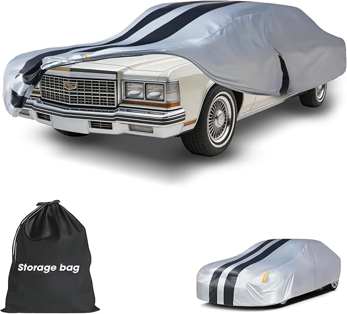Multi-Layer Car Cover Custom Fit for Cadillac DeVille(1994-199), 100% Waterproof All Weather for Automobiles, Gift with Towel, Heavy Duty Car Covers for Rain Sun UV Protection with Door Zipper.