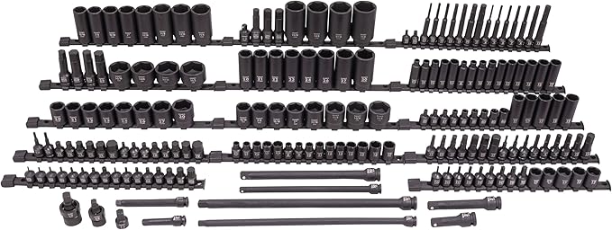 SUNEX 10181 3/8" & 1/2" Drive SAE & Metric 6 Point Standard & Deep with Star (E and Tamperproof), Triple Square, & Hex Bit, 181-Piece