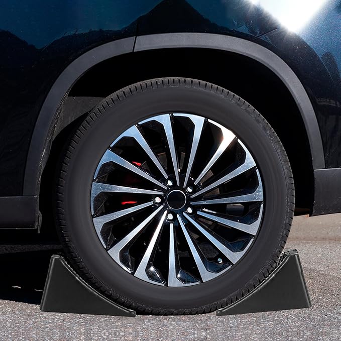 4 Pack Heavy Duty Wheel Chocks, Solid Rubber RV Wheel Chock for Trailers, Black Tire Chocks for Cars, Truck,Travel Trailers, Camper and ATV, 6.5" x 3.6" x 3.7"