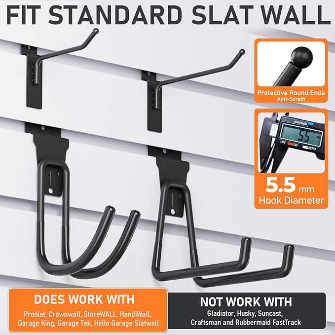 INCLY 24 Pack Heavy Duty Slatwall Hooks, Black Garage Slatwall Panel Accessories Utility Hooks, Slat Wall Hanging Hooks and Hangers for Garages, Sheds, Basements