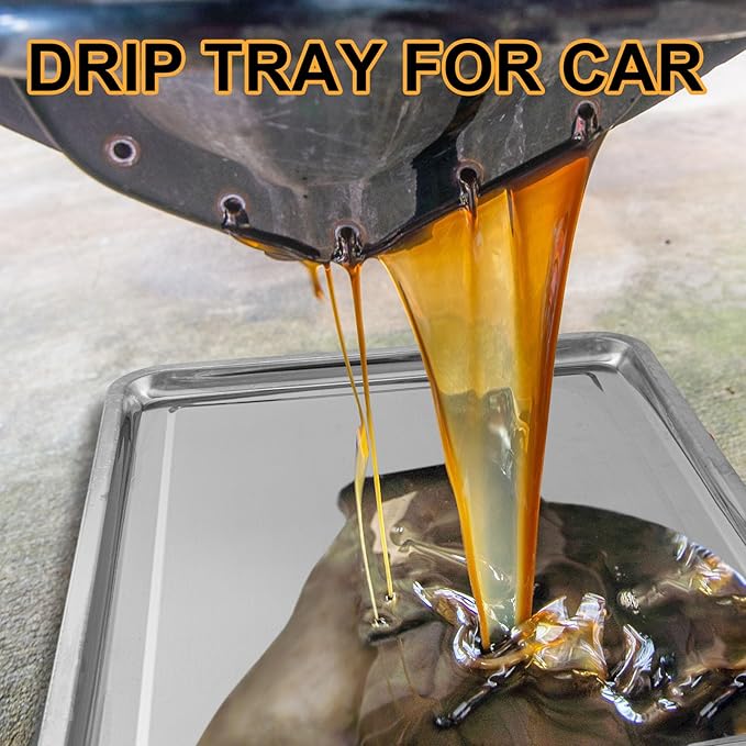 2 Pcs Stainless Steel Oil Drip Pan for Under Car 23.6 x 15.8 Inch Automotive Oil Change Pan Silver Rust Resistant Motorcycle Drip Tray Replacement Tray for Garage Floor