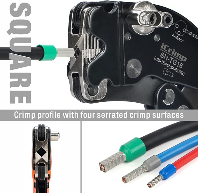 iCrimp Square Ratchet Crimper for End Sleeves and Ferrules AWG 24-6
