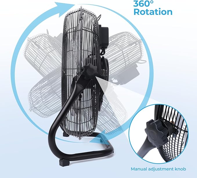 FUGOO 18" High Velocity Floor Fan with Remote,BLDC Motor,Quiet,8 Speeds, Tilt Head, ETL-Listed Safety Compliance, Metal Housing/Blades, Ideal for living Room/Commercial Space/Garage/Gym, 90W,3600CFM
