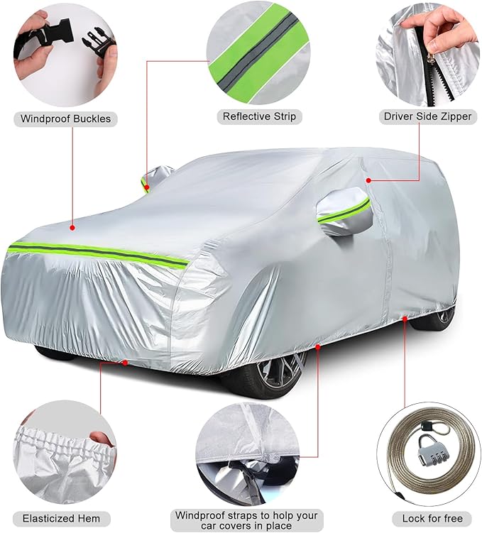 Waterproof Car Covers Replace for 2014-2025 Lexus NX300 NX 350 F Sport, 6 Layers Silver All Weather Custom-fit Car Cover with Zipper Door & Windproof Bands for Snow Rain Dust Hail Protection