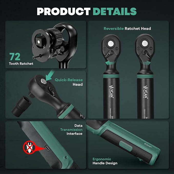 3/8 Torque Wrench Digital (5.02-99.6 Ft.Lb) ±1% Average test accuracy Digital Tire Torque Wrench 3/8 Drive|Digital Torque Wrench Set with Buzzer and Colorful LED Indicator&Track Mode for Moto Auto Car