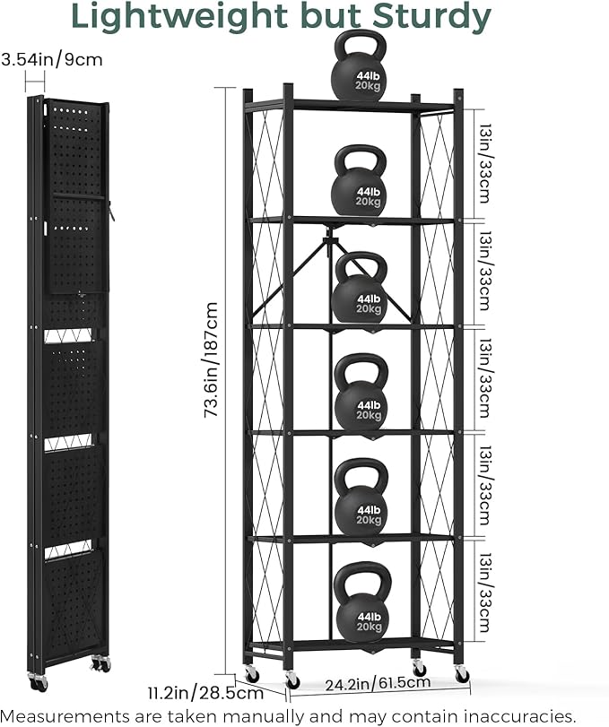 DEANIC 6-Shelf Folding Bookcase with Wheels, Heavy Duty Storage Shelves, Freestanding Metal Wire Shelving Unit for Living Room, Office, Kitchen, Basement, Pantry (Black 2 Pack)