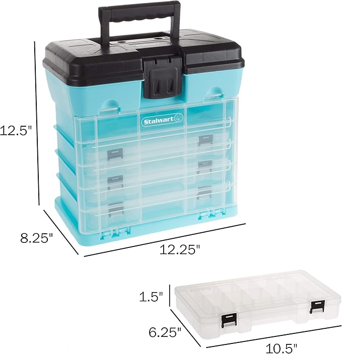 Portable Tool Box - Small Parts Organizer with Drawers and Customizable Compartments for Hardware, Tackle, Beads, or Crafts by Stalwart (Light Blue)