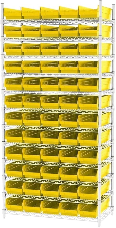 Akro-Mils 30138 Plastic Shelf Bins, Heavy Duty Storage Bins for Garage, Closet, and Drawer Organization, 18" x 6-1/2" x 4", Yellow, 12-Pack