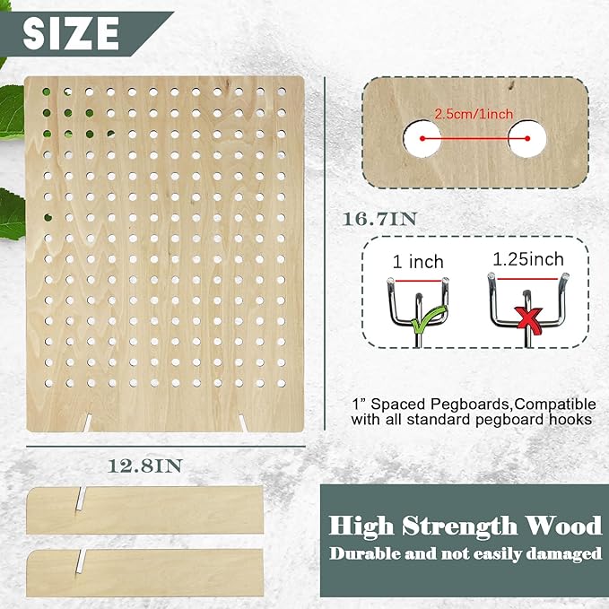 AAiphuwew 2 Pack Wooden Pegboard Display Stand for Jewelry, Craft Shows, Necklaces, Selling, Vendor Events, Tools, Keychain Peg Board Accessories Rack Organizer