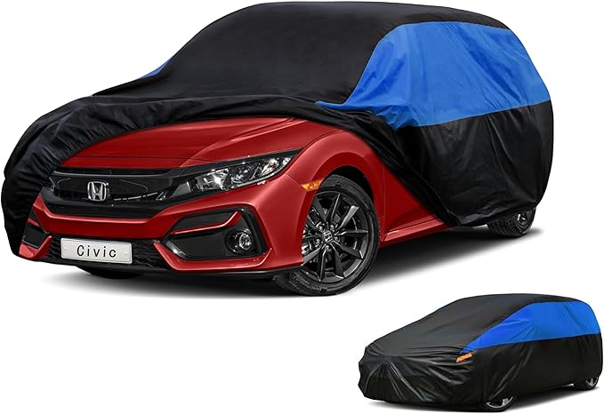 Car Cover Compatible with Civic Hatchback Waterproof All Weather, Lightweight Full Exterior Cover for Automobiles Outdoor Sun UV Rain Dust Snow Wind Protection.