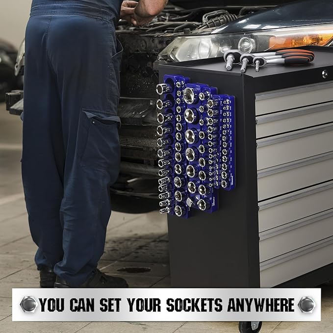 6-Piece 1/4" 3/8" 1/2"-Driver SAE Magnetic Socket Organizer Set (Holds 68 Sockets) - Detachable Tool Tray with 5mm Magnetic Base for Garage/Home Workshop(Sockets Not Included)