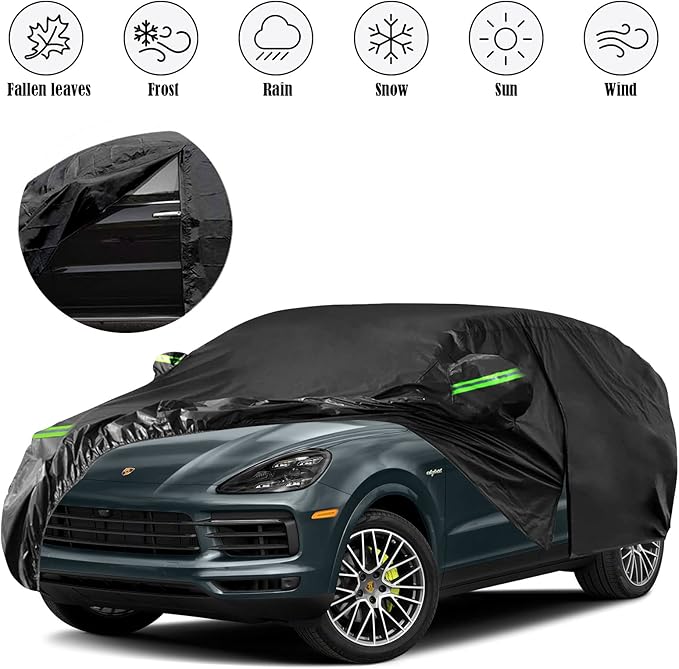 Waterproof Car Cover Replace for 2009-2025 Porsche Cayenne, 6 Layers All Weather Full Car Covers with Zipper Door & Windproof Bands for Snow Rain Dust Hail Protection (Cayenne)