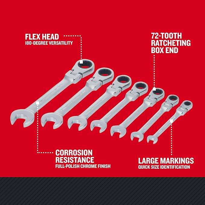CRAFTSMAN Ratchet Set, 72-Tooth, 180 Degree Flexi Head Design, Solid Chrome Finish (CMMT87009), 7 Count (Pack of 6)