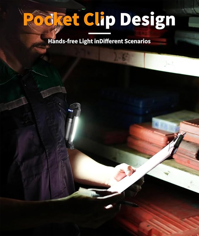 HOTLIGH Magnetic Work Light - 800 Lumens Rechargeable Work Light with Multifunctional Foldable Design, 2200 mAh Mechanic Light, 3 Lighting Modes Magnetic Flashlight for Car Repairing/Emergency, 1 Pack