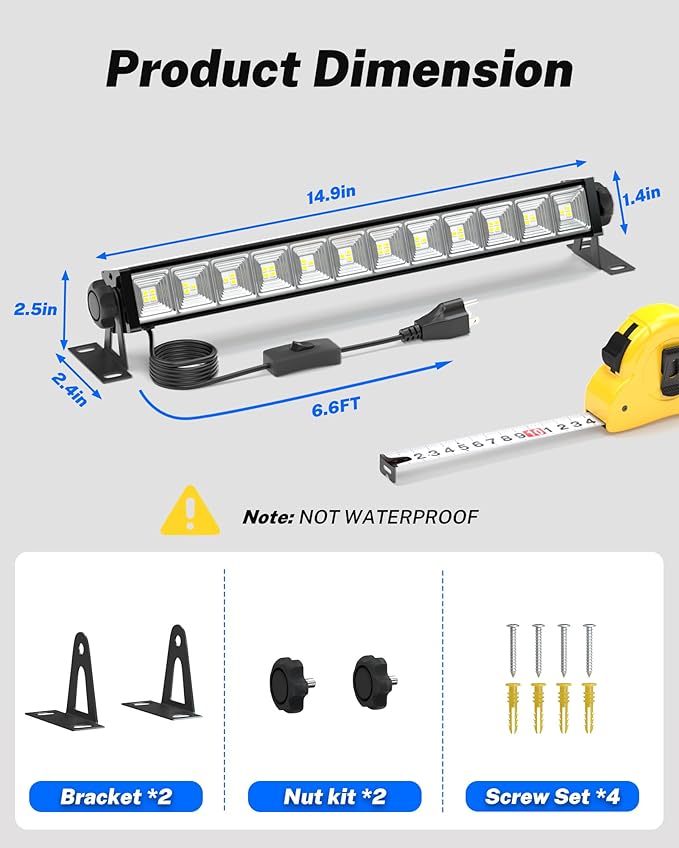 1 Pack LED Shop Light, 40W 5400LM Plug in Garage Lights with 6.6FT Long Power Cord and On/Off Switch, 6000K Daylight White Work Light for Garage, Workshop, Warehouse