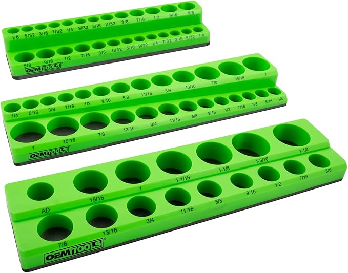 OEMTOOLS 22485 3-Pc Magnetic Socket Organizer, SAE Magnetic Socket Holder, Socket Holders for 68 Deep and Shallow Sockets, Socket Holders 1/4, 3/8, 1/2 Inch Sizes